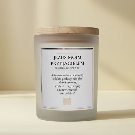 JEZUS MOIM PRZYJACIELEM (Beż satyna, świeca 280 ml)
